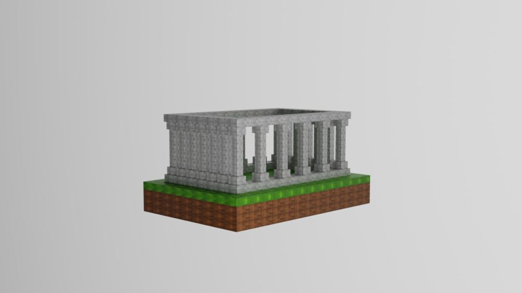 An antique building with multiple pillars in low poly style